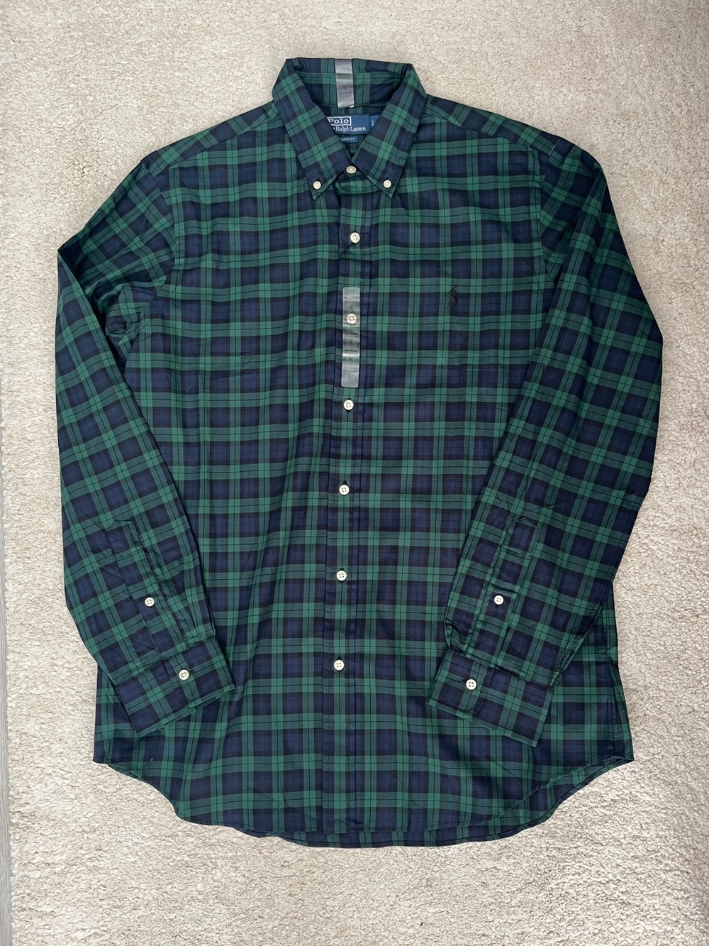 Polo by Ralph Lauren Green Navy Plaid Cotton Button-Down Shirt
